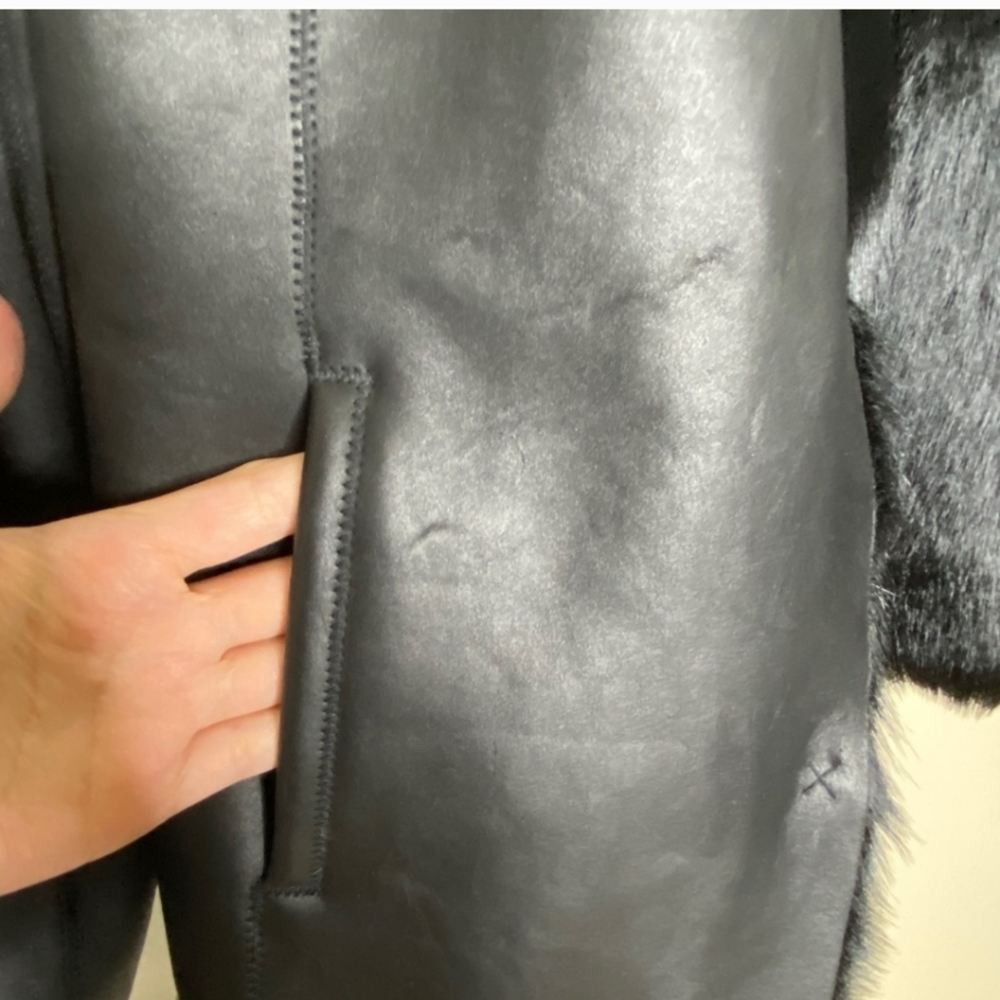WORTH Coat soft Leather and Fur Black Jacket Small like new - Picture 8 of 11